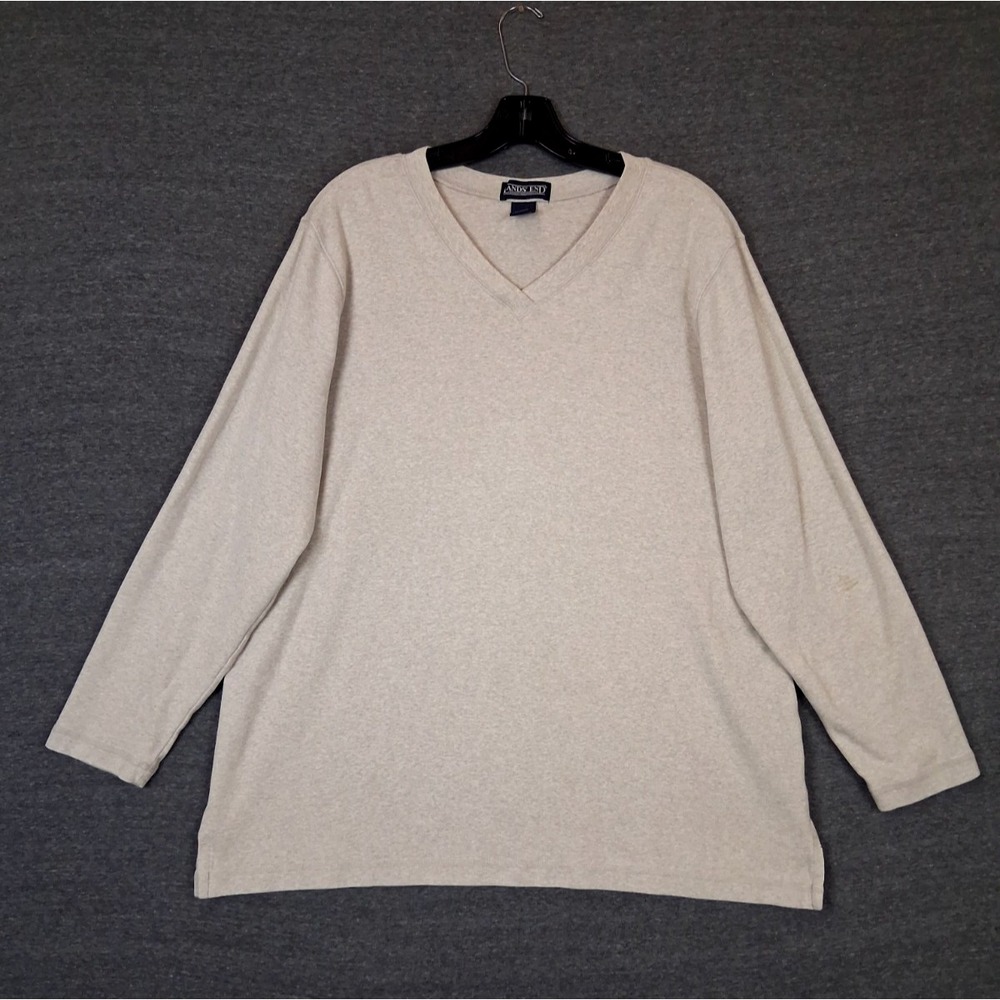 Lands End Womens Shirt Large Gray V Neck Capsule Coastal Layer PNW Gorp Casual